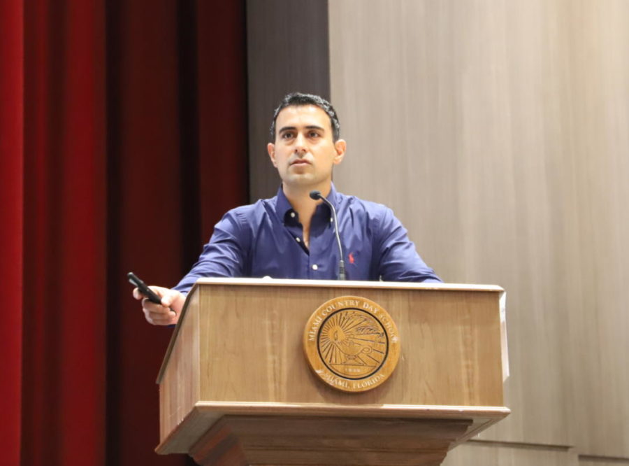 Nima Rouhanifard addresses Middle School assembly